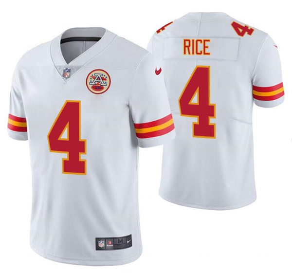 Men’s Kansas City Chiefs #4 Rashee Rice White Vapor Untouchable Limited Stitched Football Jersey